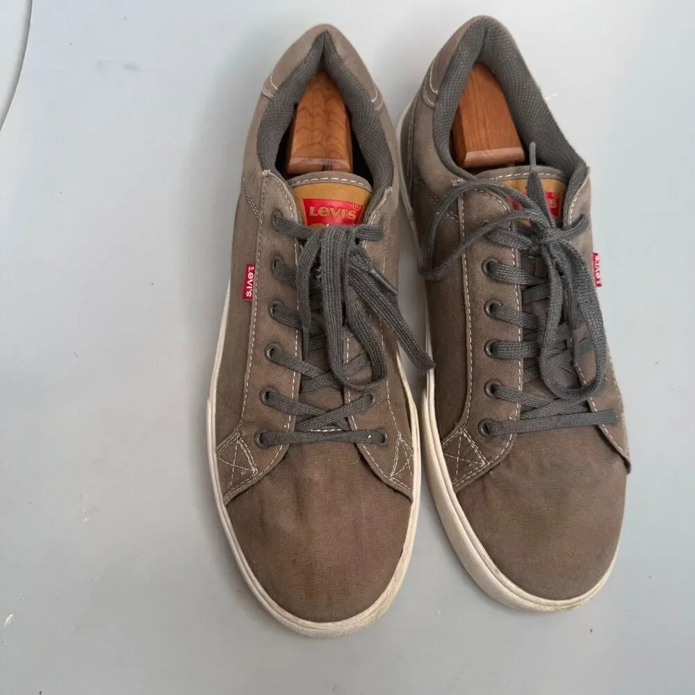 Levi Strauss Men’s Low Top Canvas Shoes Khaki Greenish Brown US Size 12 GUC-